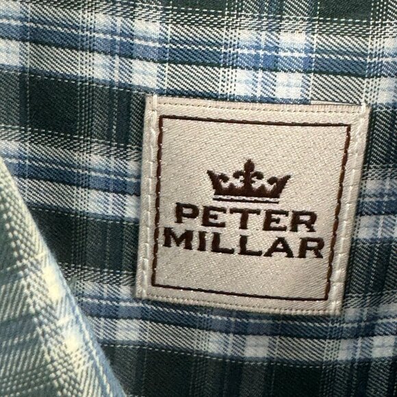 Peter Millar Mens Large Blue Plaid Button-Down Long Sleeve Shirt 100% Cotton - Picture 6 of 6